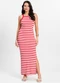 Rovitex - Vestido Midi Listrado em Ribana Marrom - variação: Vermelho