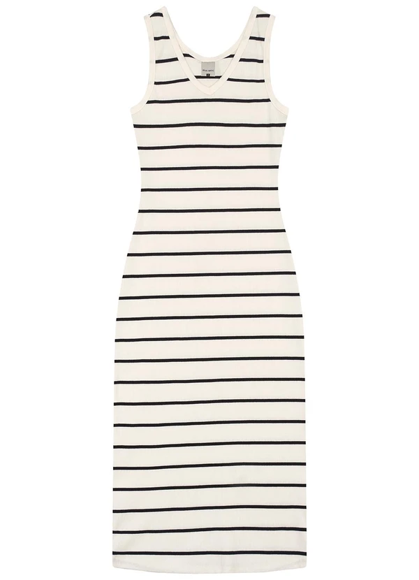 Malwee - Vestido Mídi Listrado Off White