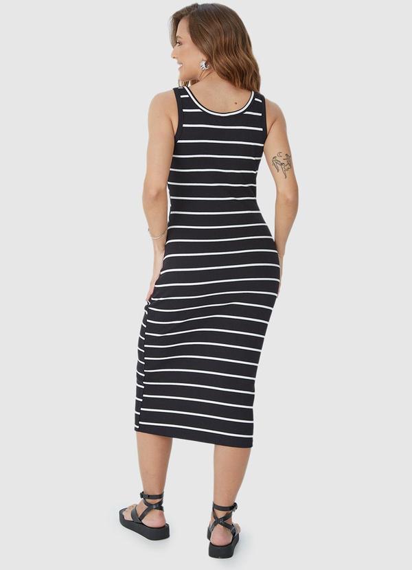 Malwee - Vestido Mídi Listrado Preto 2