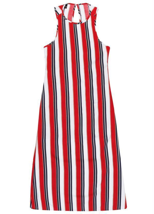 Enfim - Vestido Mídi Listrado Vermelho