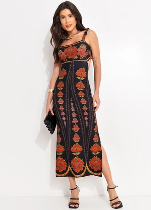 Farm - Vestido Midi Madalena Preto - FARM