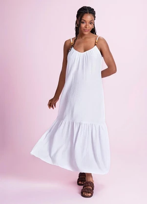 Angel - Vestido Midi Malha Gaze Branco - ANGEL