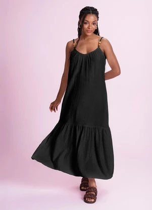 Angel - Vestido Midi Malha Gaze Preto - ANGEL