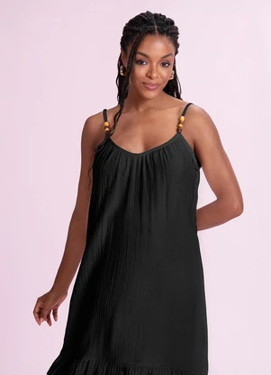 Angel - Vestido Midi Malha Gaze Preto - ANGEL