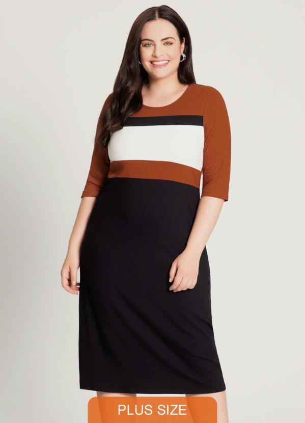 Lunender Mais Mulher - Vestido Midi Manga 3/4 Plus Size Laranja