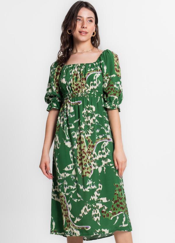 Endless - Vestido Midi Manga Bufante Feminino Verde