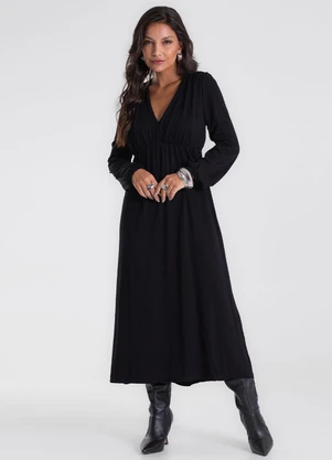 Endless - Vestido Midi Manga Bufante Preto - ENDLESS