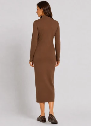Infinita Cor - Vestido Midi Manga Comprida Gola Alta Marrom - INFINITA COR