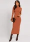 Infinita Cor - Vestido Midi Manga Comprida Gola Alta Marrom - variação: Marrom