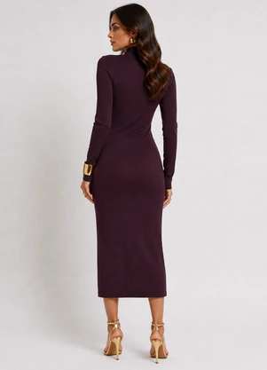 Infinita Cor - Vestido Midi Manga Comprida Gola Alta Roxo - INFINITA COR