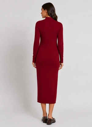 Infinita Cor - Vestido Midi Manga Comprida Gola Alta Vermelho - INFINITA COR