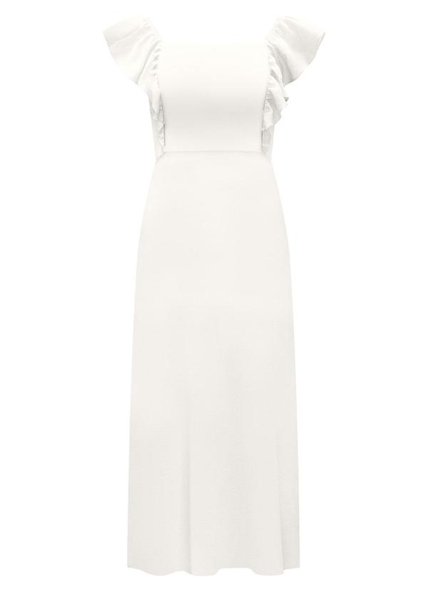 Lunender - Vestido Midi Manga Curta Babados Viscose Off White 1