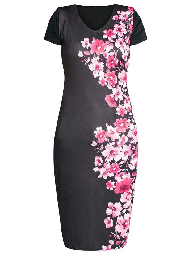 Outlet - Vestido Midi Manga Curta Floral Dark 2