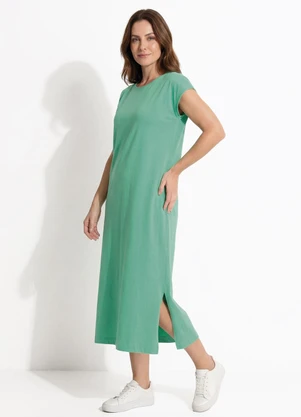 Fakini - Vestido Midi Manga Curta Verde - FAKINI