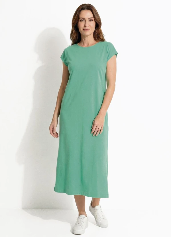 Fakini - Vestido Midi Manga Curta Verde