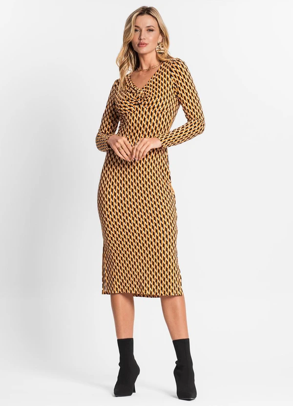 Endless - Vestido Midi Manga Longa Amarelo