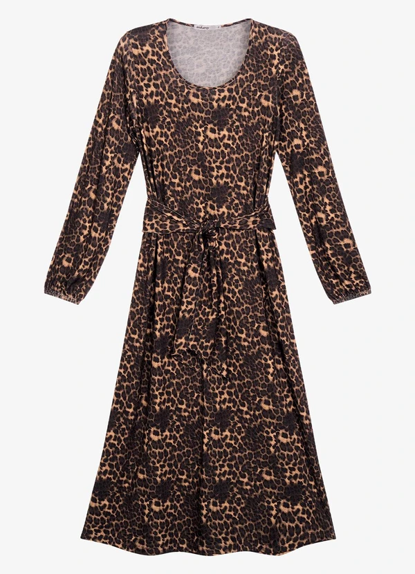 Endless - Vestido Midi Manga Longa Animal Print Marrom 3