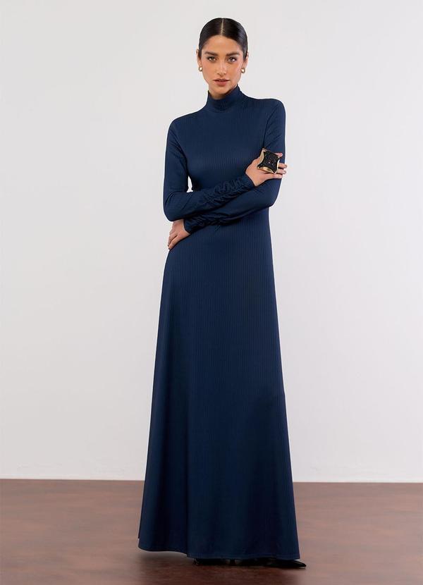 Carlota Costa - Vestido Midi Manga Longa Azul