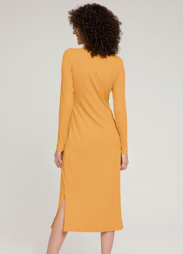 Lunender - Vestido Midi Manga Longa Canelado Amarelo 2