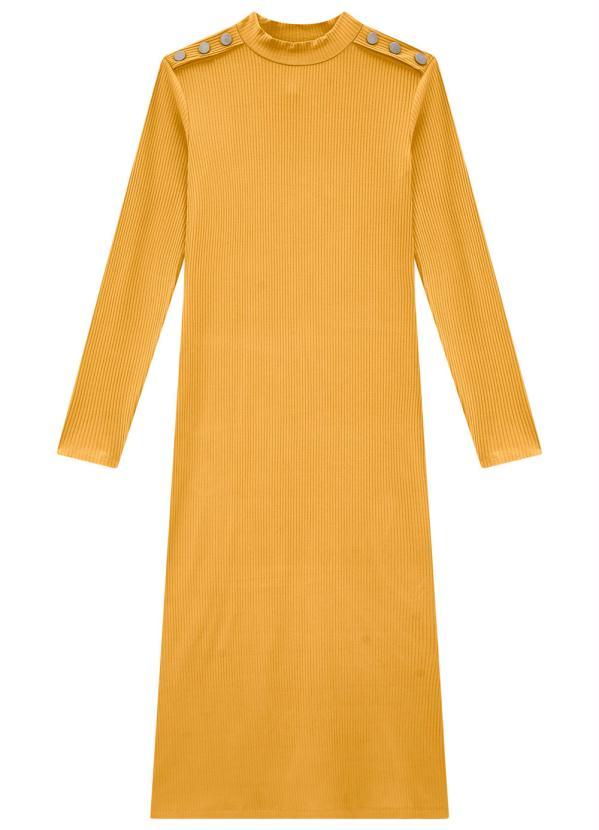 Lunender - Vestido Midi Manga Longa Canelado Amarelo 6