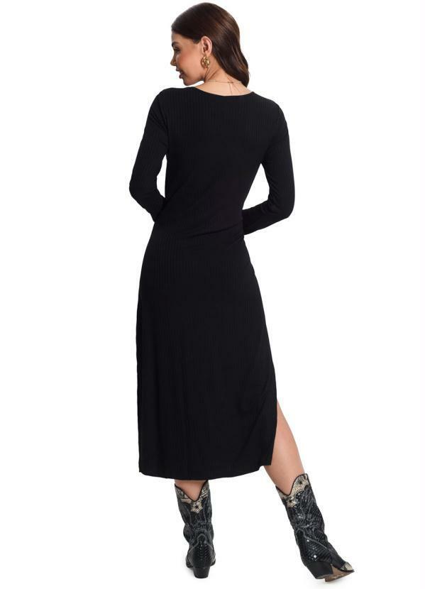 Rovitex - Vestido Midi Manga Longa Preto 2