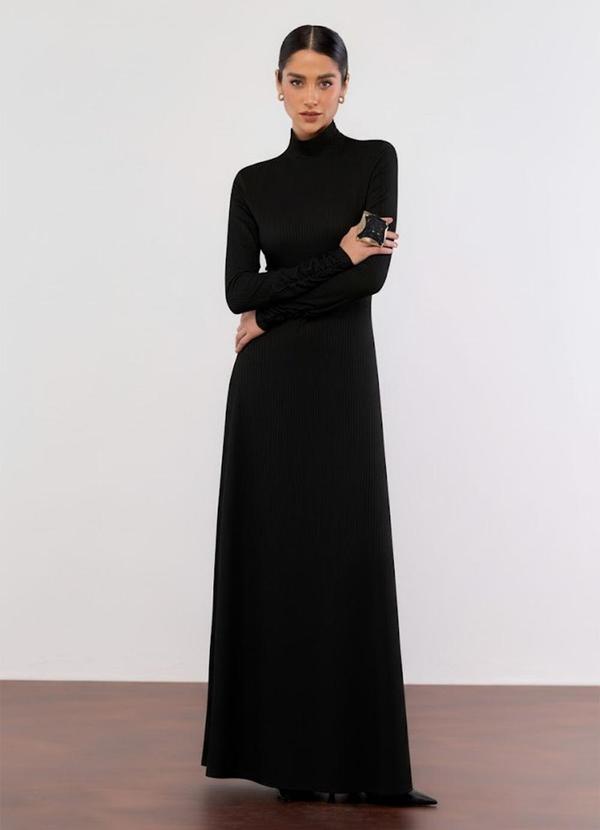 Carlota Costa - Vestido Midi Manga Longa Preto