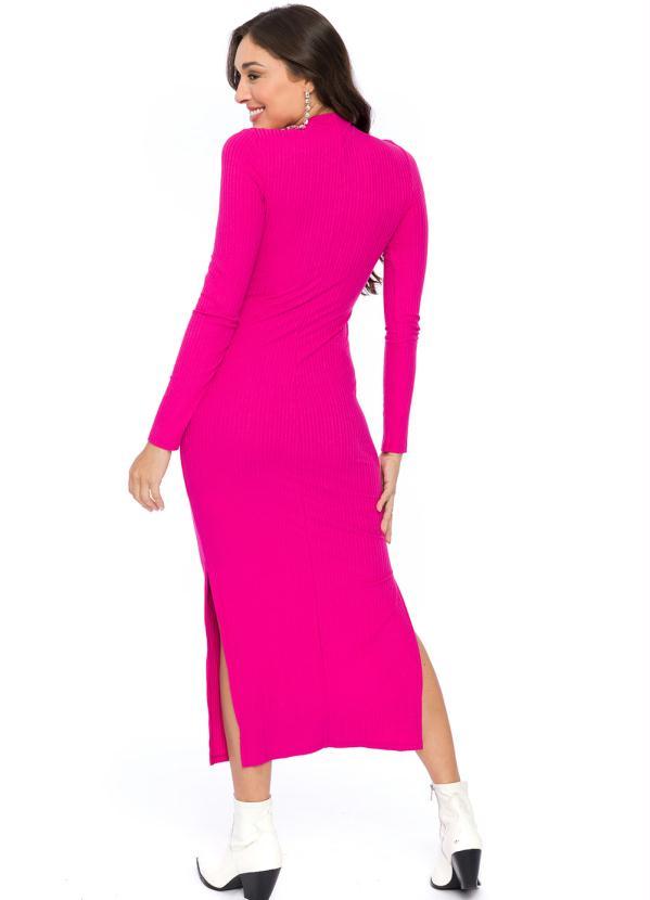Doce Trama - Vestido Midi Manga Longa Ribana Canelada Rosa 2