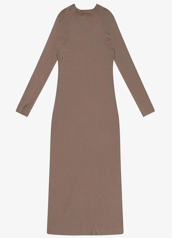 Rovitex - Vestido Midi Manga Longa Ribana Marrom 5