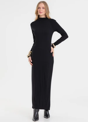 Rovitex - Vestido Midi Manga Longa Ribana Preto - ROVITEX