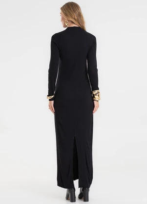 Rovitex - Vestido Midi Manga Longa Ribana Preto - ROVITEX