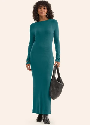 Rovitex - Vestido Midi Manga Longa Ribana Verde - ROVITEX