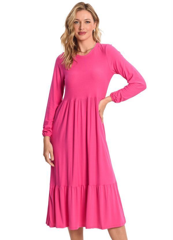 Endless - Vestido Midi Manga Longa Rosa