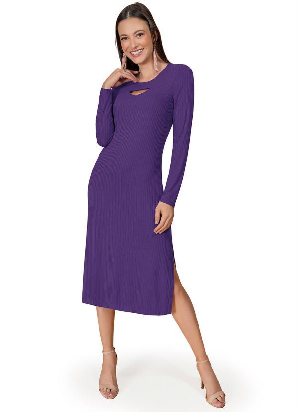 Rovitex - Vestido Midi Manga Longa Roxo