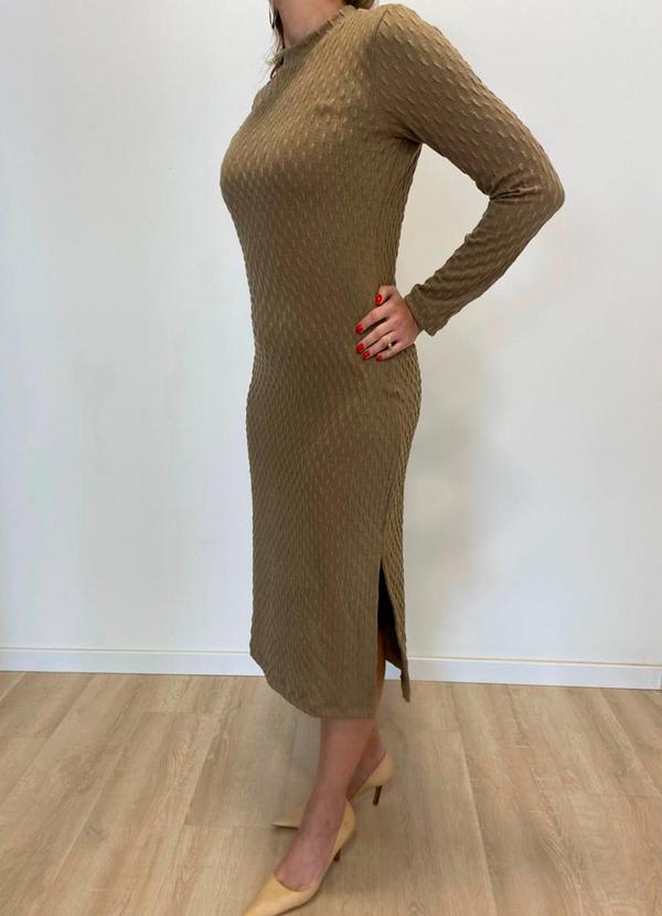 Rafree - Vestido Midi Manga Longa Tricô Avelã