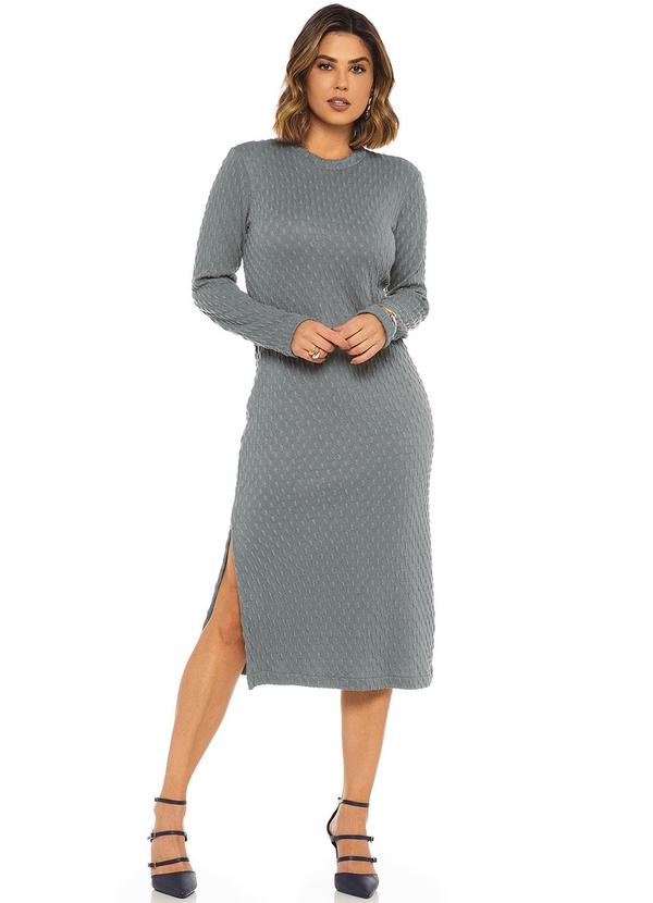 Rafree - Vestido Midi Manga Longa Tricô Cinza