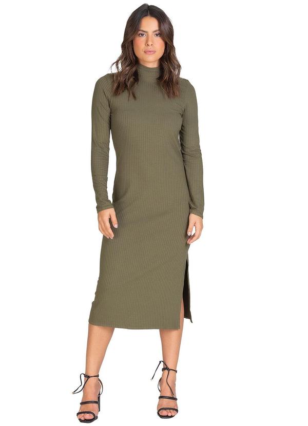 Rovitex - Vestido Midi Manga Longa Verde