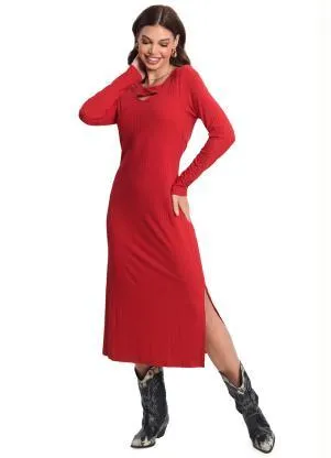 Rovitex - Vestido Midi Manga Longa Vermelho - ROVITEX