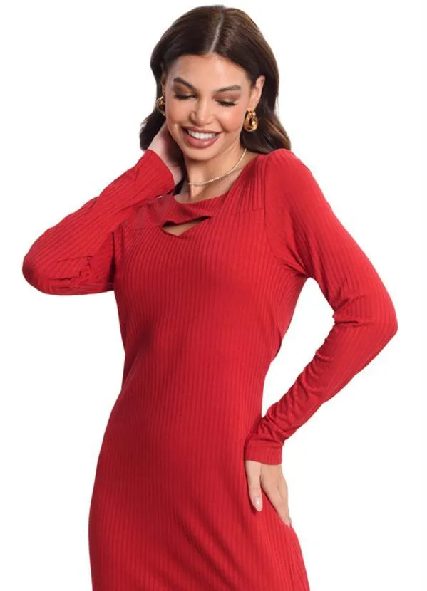 Rovitex - Vestido Midi Manga Longa Vermelho 3
