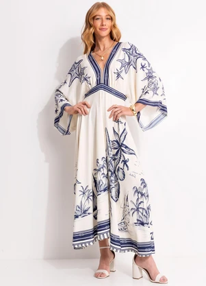 Farm - Vestido Midi Mar de Ondas Bege - FARM