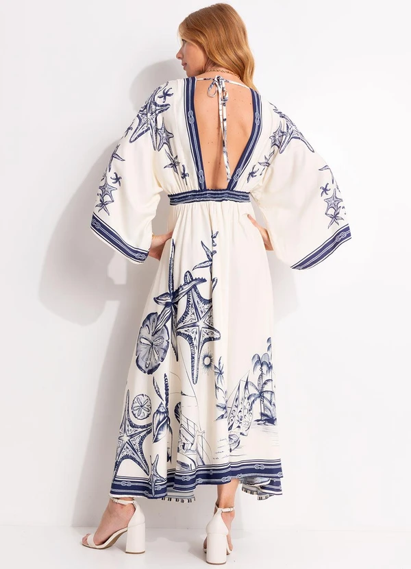 Farm - Vestido Midi Mar de Ondas Bege 2