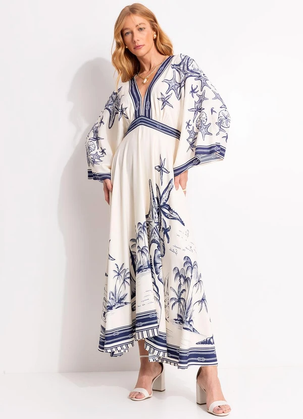 Farm - Vestido Midi Mar de Ondas Bege 5