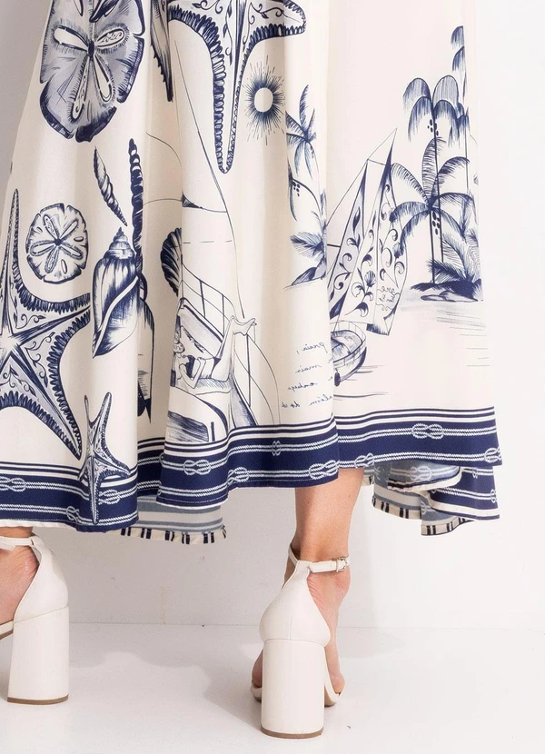 Farm - Vestido Midi Mar de Ondas Bege 9