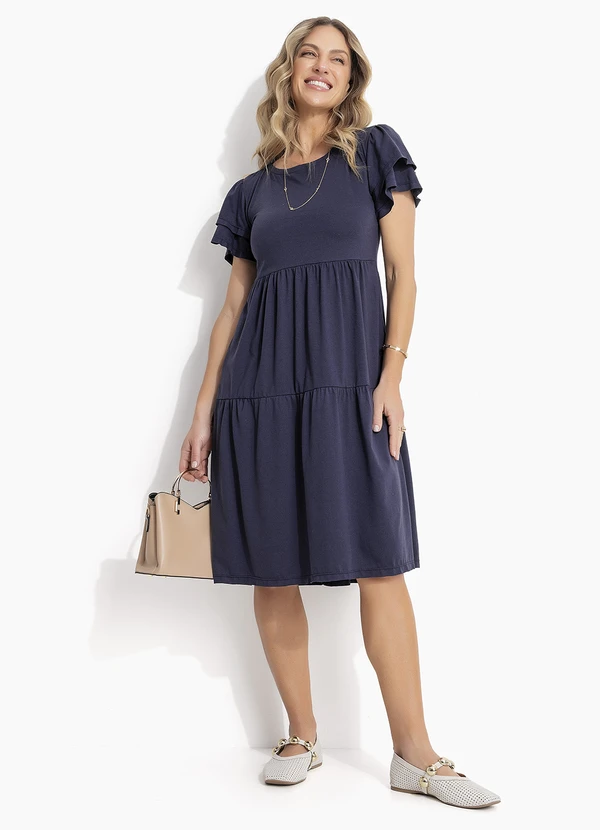 Quintess - Vestido Midi Marinho com Babados 11