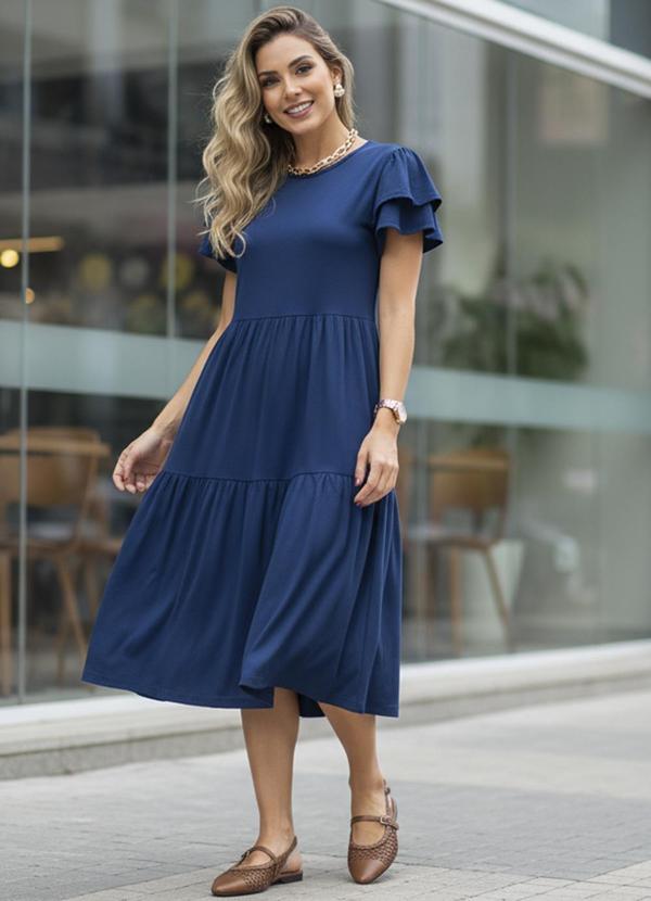 Quintess - Vestido Midi Marinho com Babados 5