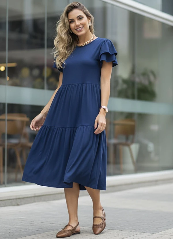 Quintess - Vestido Midi Marinho com Babados 5