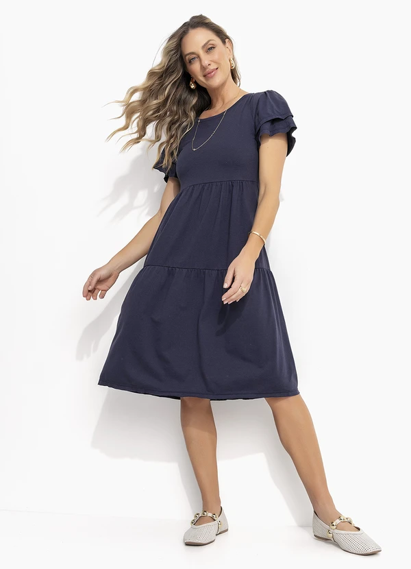 Quintess - Vestido Midi Marinho com Babados 6