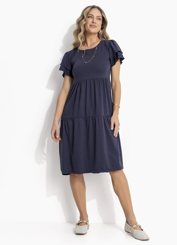 Quintess - Vestido Midi Marinho com Babados 9