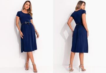 Vestido Midi Marinho com Bolsos