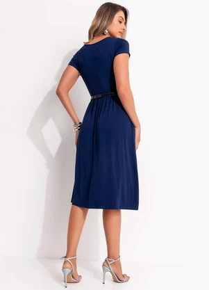 Quintess - Vestido Midi Marinho com Bolsos - QUINTESS