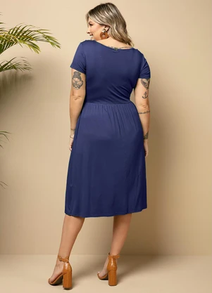 Quintess - Vestido Midi Marinho com Bolsos - QUINTESS